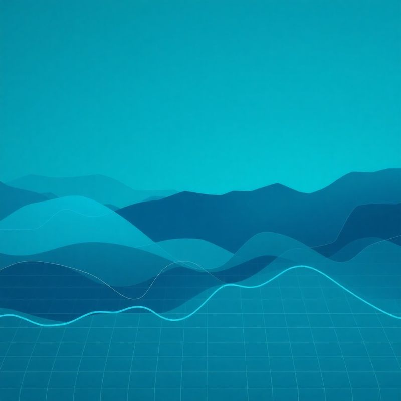 Abstract azure and slate blue illustration of layered financial data streams with a geometric grid overlay